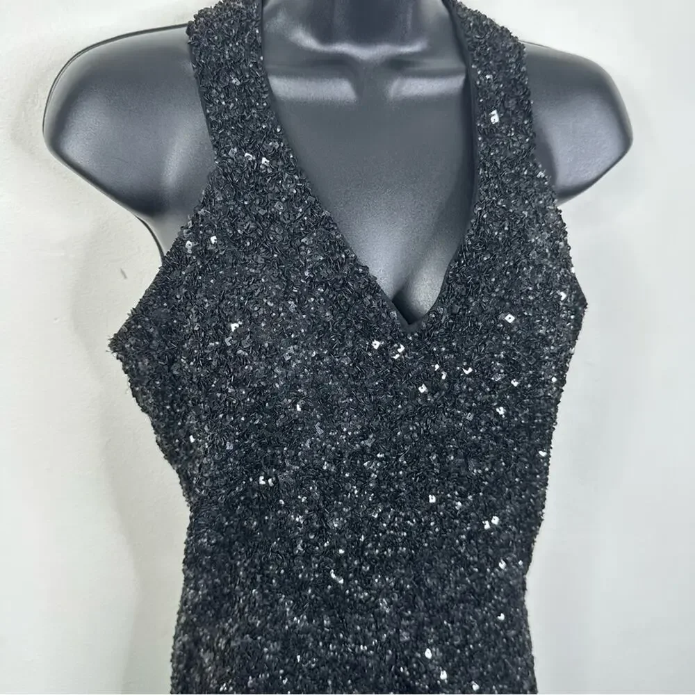 Allsaints Size 6 Black Sequin V-Neck Sleeveless Cazia Dress - Picture 5 of 12